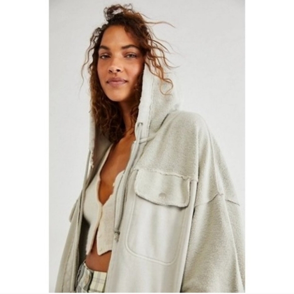 Free People Britney Cardi Hooded Jacket Sweatshirt Zip Front Citron Yellow Green - Picture 2 of 15